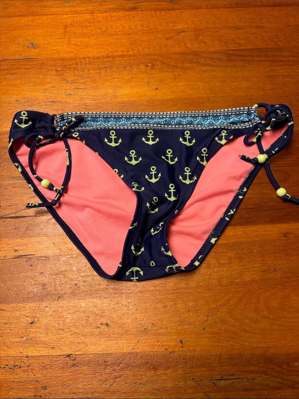 Arizona Jean Company Navy & Coral Anchor Bikini Bottoms